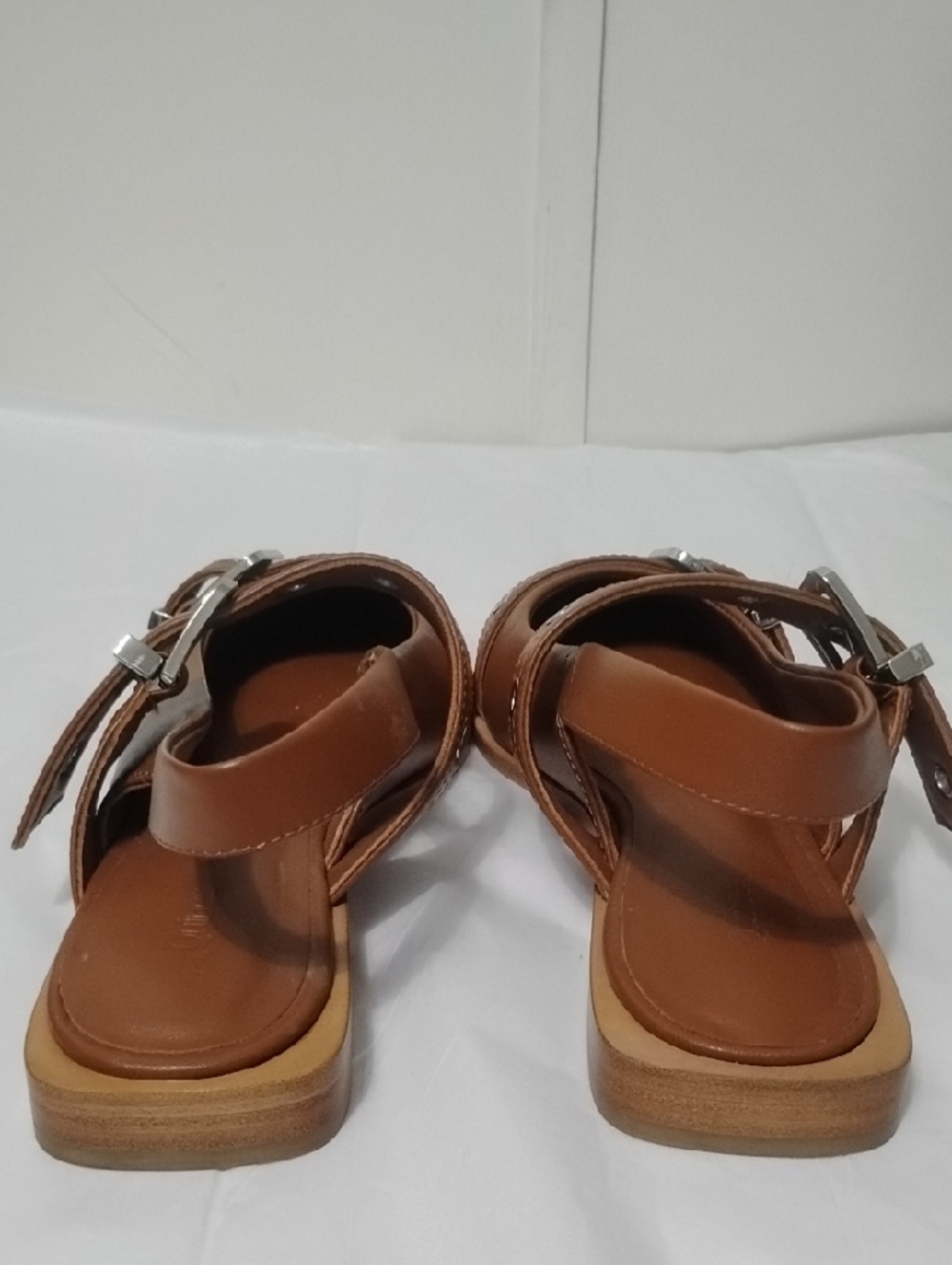 Quince Tan Pointed-Toe Buckle Flats with Eyelet Straps - Picture 7 of 9
